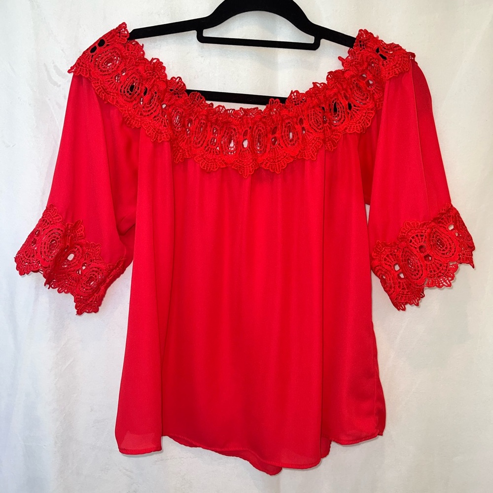 Off the shoulder red top